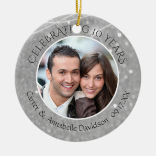 10e Jubileum Zilveren Sparkle Photo Keramisch Ornament