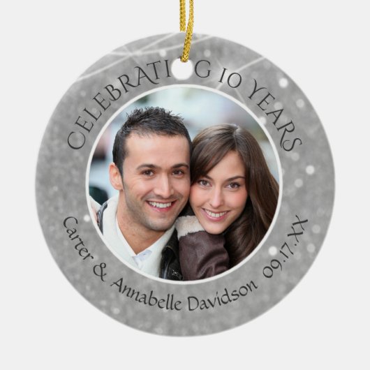 10e Jubileum | Zilveren Sparkle Photo Keramisch Ornament (Voorkant)