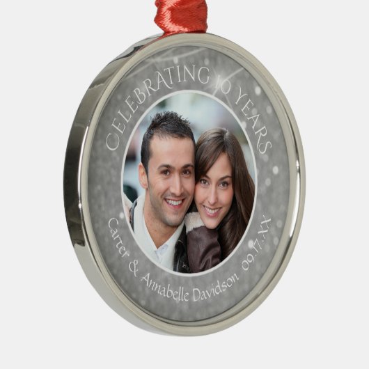 10e Jubileum | Zilveren Sparkle Photo Metalen Ornament (Rechts)