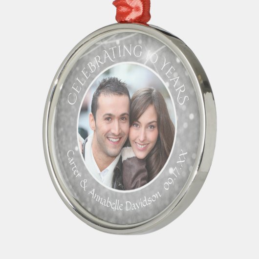10e Jubileum | Zilveren Sparkle Photo Metalen Ornament (Links)