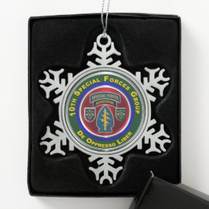 10e kerstmetaal van de speciale strijdkrachten tin sneeuwvlok ornament