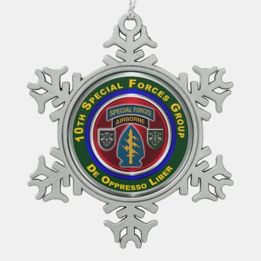 10e kerstmetaal van de speciale strijdkrachten tin sneeuwvlok ornament (Voorkant)