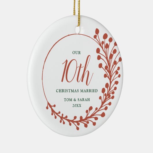 10e kerstvrouw Gepersonaliseerd Fern Wreath Keramisch Ornament (Rechts)