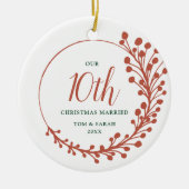 10e kerstvrouw Gepersonaliseerd Fern Wreath Keramisch Ornament (Voorkant)