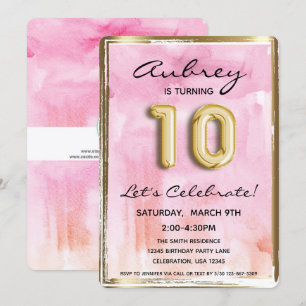 10e meisje: Birthday Pink en Gold Kaart