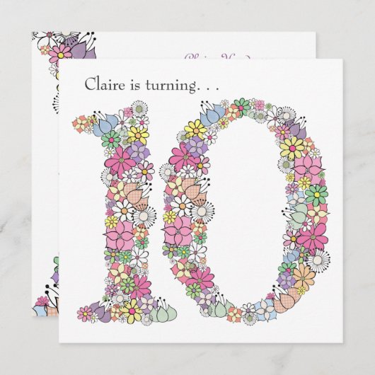 10e Meisjes - Verjaardag - Aanbesteding Kaart (Voorkant / Achterkant)