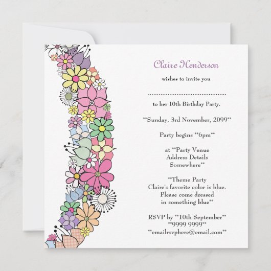 10e Meisjes - Verjaardag - Aanbesteding Kaart (Achterkant)