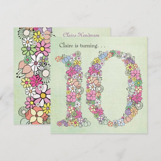 10e Meisjes - Verjaardag - Aanbesteding Kaart (Voorkant / Achterkant)