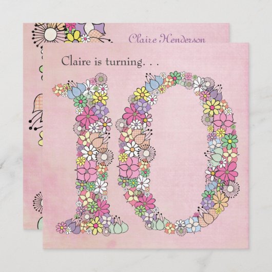 10e Meisjes - Verjaardag - Aanbesteding Kaart (Voorkant / Achterkant)