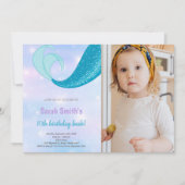 10e Mermaid Verjaardag Uitnodigingen met Foto (Voorkant)