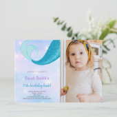 10e Mermaid Verjaardag Uitnodigingen met Foto (Staand voorkant)