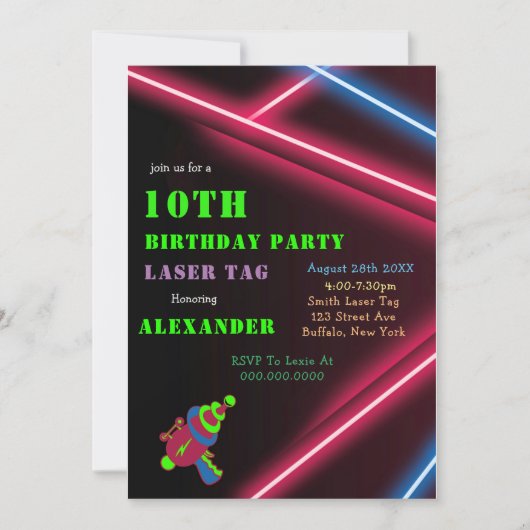 10e Neon Birthday Laser Label Party (Voorkant)