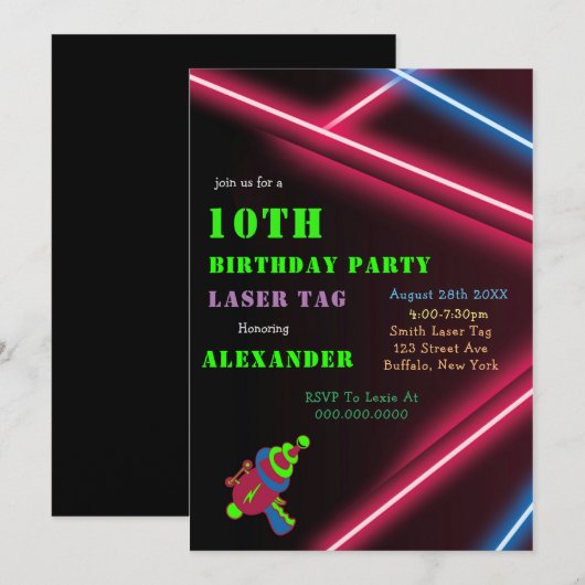 10e Neon Birthday Laser Label Party (Voorkant / Achterkant)