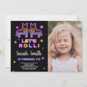 10e Neon Roze Paarse Schaatsen Verjaardag met foto Kaart (Voorkant)