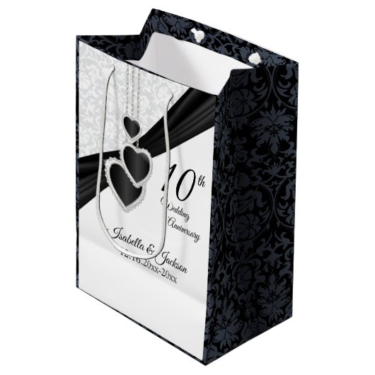10e onyx en White Wedding Jubileum Medium Cadeauzakje (Voorkant Gekanteld)