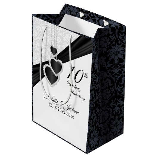 10e onyx en White Wedding Jubileum Medium Cadeauzakje (Achterkant Gekanteld)