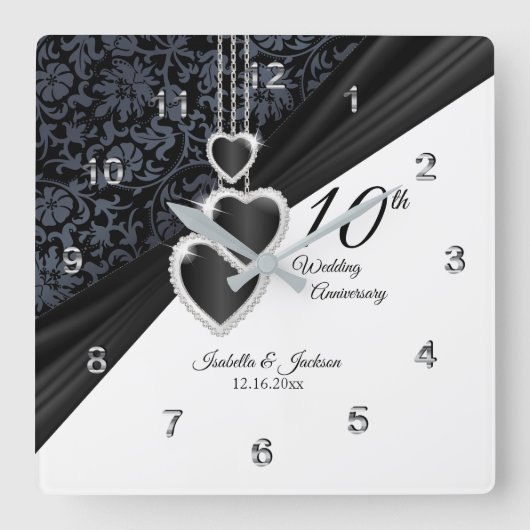 10e Onyx Wedding Jubileum Keepslag Vierkante Klok (Voorkant)