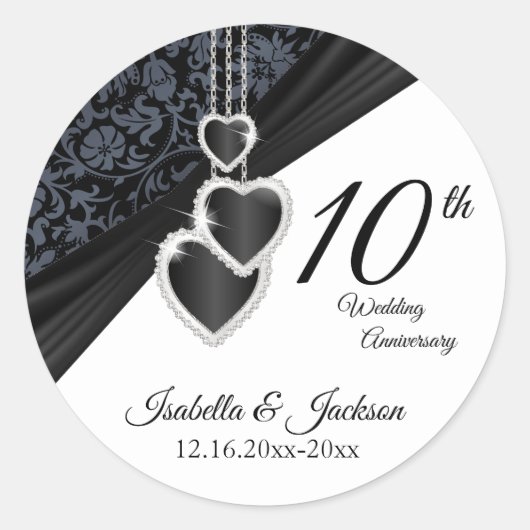 10e onyx Wedding Jubileum Ronde Sticker (Voorkant)