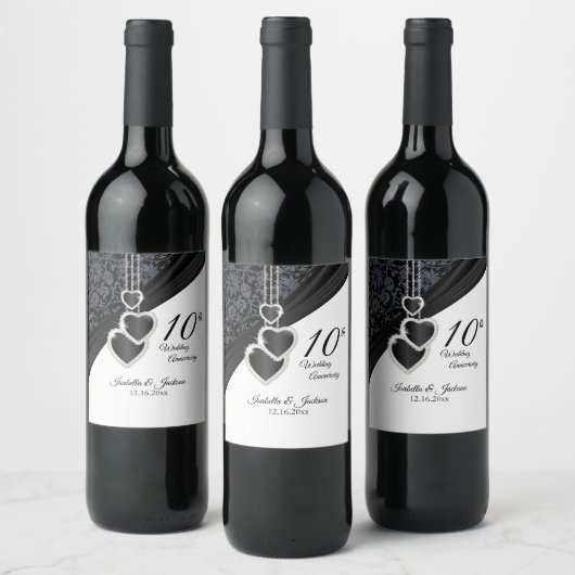 10e onyx Wedding Jubileum Wijn Etiket (Flessen)
