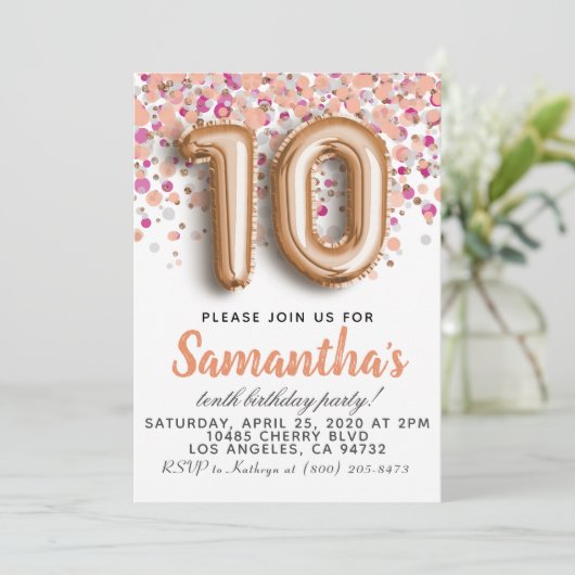 10e Roos Gold-uitnodiging Kaart (Staand voorkant)