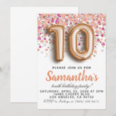 10e Roos Gold-uitnodiging Kaart (Voorkant / Achterkant)