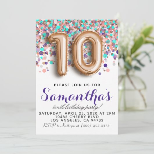 10e Roos Gold-uitnodiging Kaart (Staand voorkant)