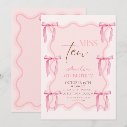 10e Roze Strikken Verjaardagsfeest Prinses Kaart (Voorkant / Achterkant)