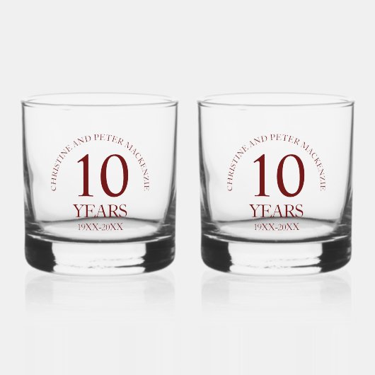 10e Tin Bruiloft Jubileum Handtekening Whisky Glas (Voorkant)