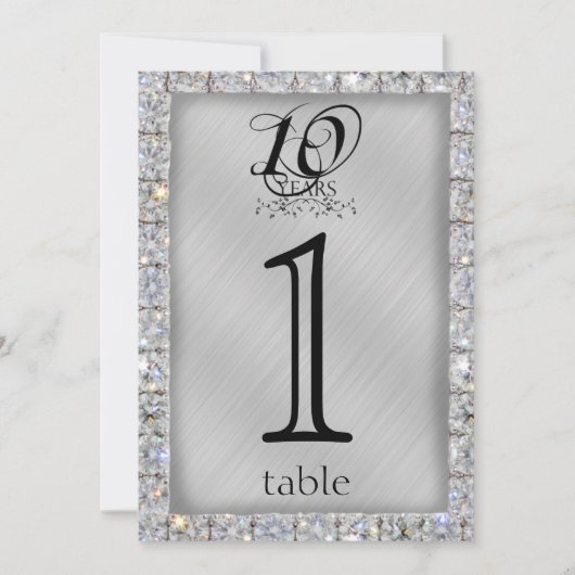 10e Tin en Diamanten Huwelijksjubileum Tafel Numme Kaart (Voorkant)
