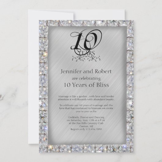 10e Tin en Diamanten Huwelijksverjaardag Kaart (Voorkant)