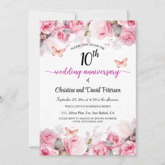 10e Tin Huwelijksjubileum Blush Rozen Kaart (Voorkant)
