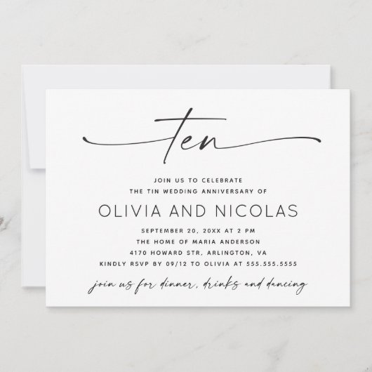 10e Tin Huwelijksjubileum | Minimalistische foto Kaart (Voorkant)