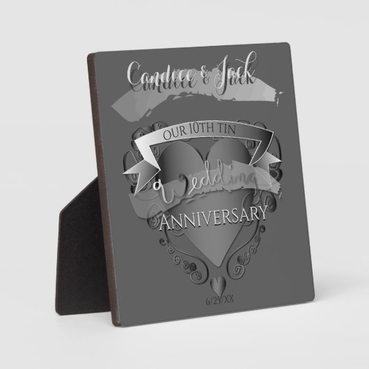 10e Tin Wedding Jubileum 3D Heart Emblem Fotoplaat (Voorkant)