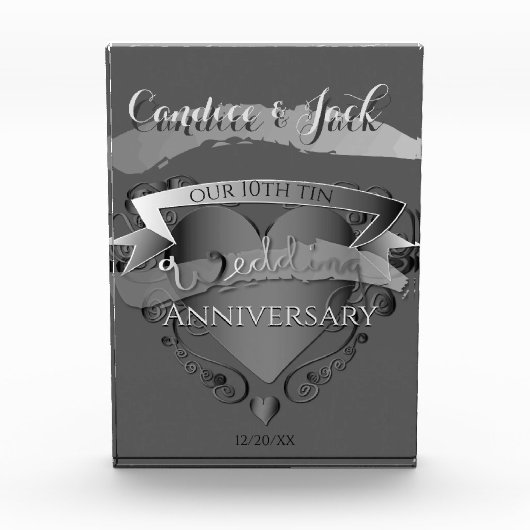 10e Tin Wedding Jubileum 3D Heart Honor Fotoblokken (Voorkant)