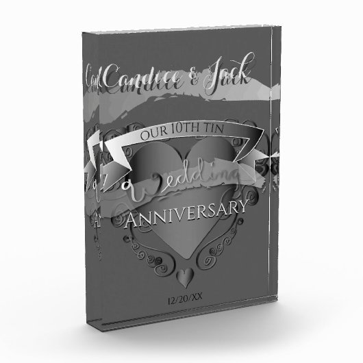 10e Tin Wedding Jubileum 3D Heart Honor Fotoblokken (Links)