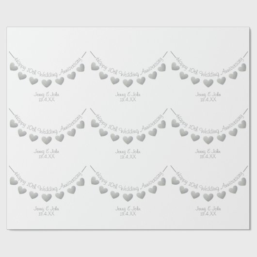 10e Tin Wedding Jubileum met witte streep Cadeaupapier (Vlak)