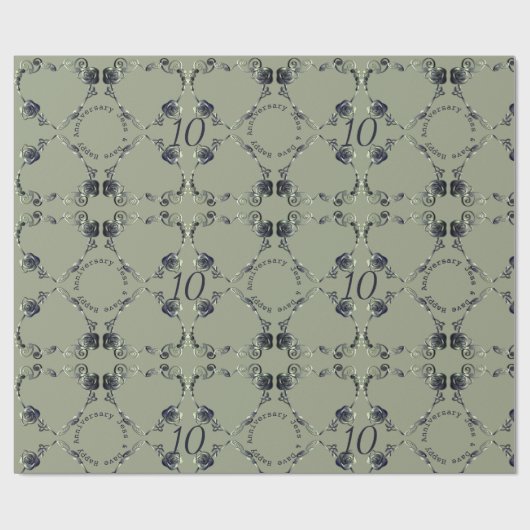 10e Tin Wedding Jubileum Roos Harten Cadeaupapier (Vlak)