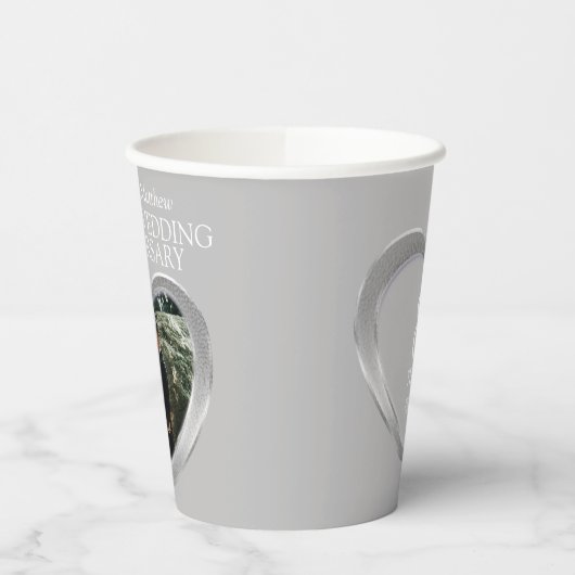 10e Tin Wedding trouwdag foto grijs Papieren Bekers (Links)