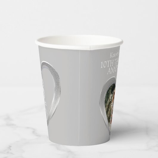 10e Tin Wedding trouwdag foto grijs Papieren Bekers (Rechts)