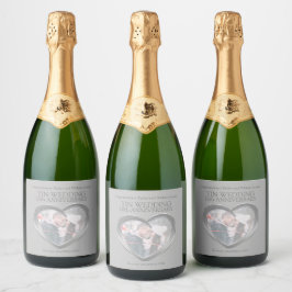 10e trouwdag aangepaste tin hart foto sparkling wijnetiket