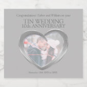 10e trouwdag aangepaste tin hart foto sparkling wijnetiket (Enkel label)