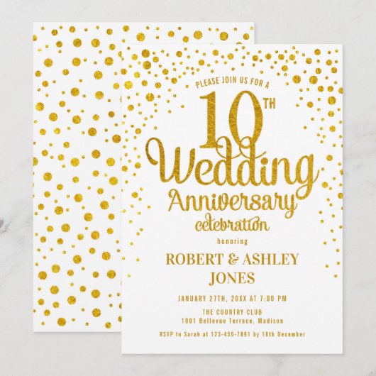 10e trouwdag - Goud & Wit Kaart (Voorkant / Achterkant)