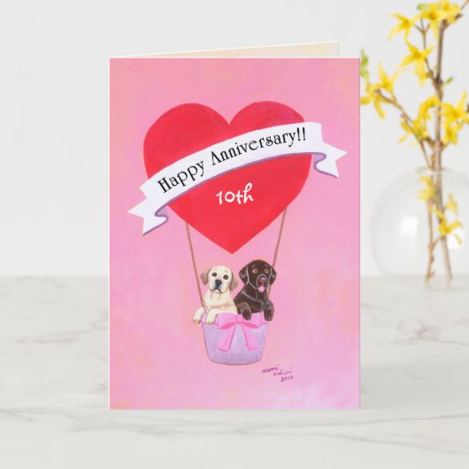 10e trouwdag labradors kaart (Gele Bloem)