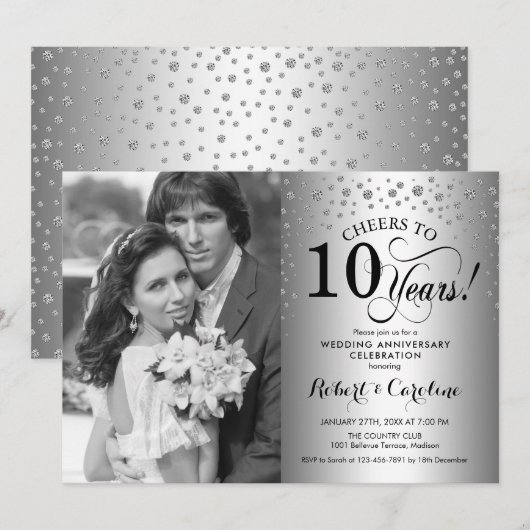10e trouwdag met foto - Zilver Kaart (Voorkant / Achterkant)