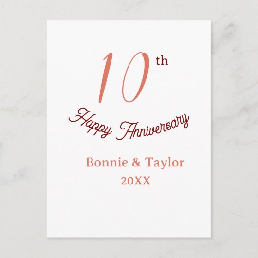 10e trouwdag perzik pastel naam retro b briefkaart (Voorkant)