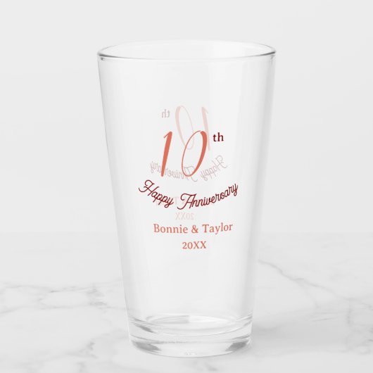 10e trouwdag perzik pastel naam retro b glas (Voorkant)