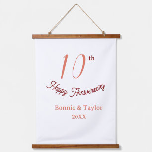 10e trouwdag perzik pastel naam retro b hangend wandkleed