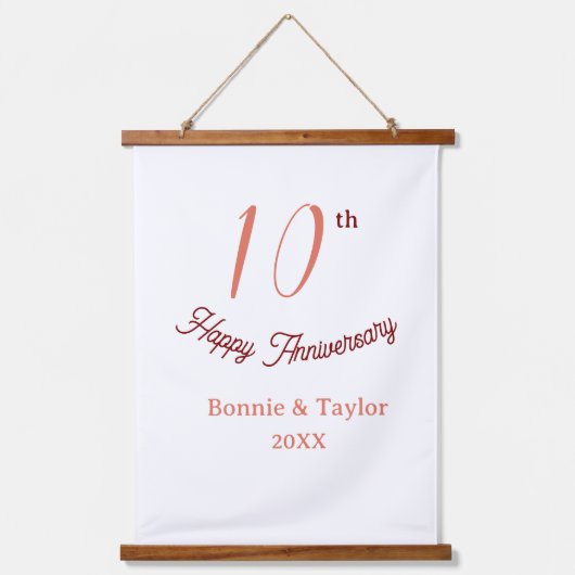 10e trouwdag perzik pastel naam retro b hangend wandkleed (Voorkant)