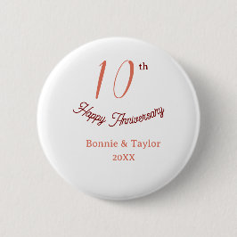 10e trouwdag perzik pastel naam retro b ronde button 5,7 cm