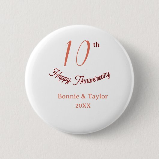 10e trouwdag perzik pastel naam retro b ronde button 5,7 cm (Voorkant)